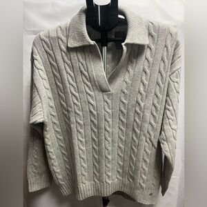 Sunday Best Light Gray Cable Knit Collared Sweater
